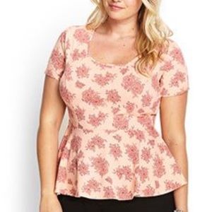 Forever 21 Plus Peach Floral Peplum Top 3X